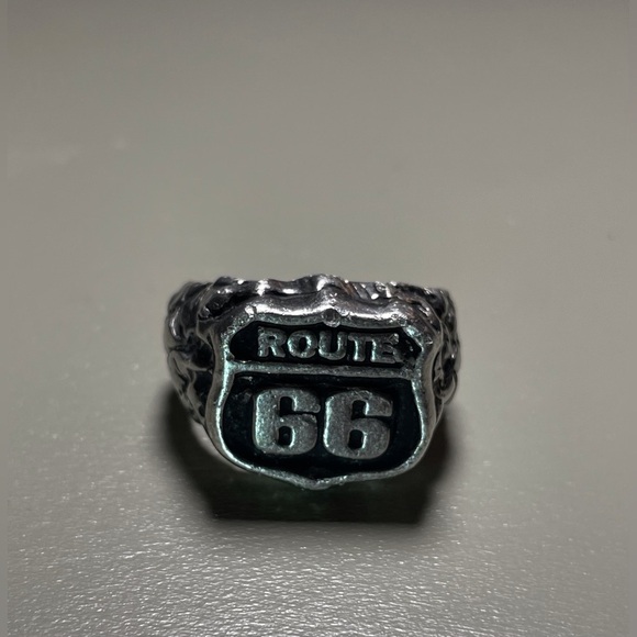 Route 66 Men's Ring -Hand Carved Pewter Biker's Very Heavy Ring Size 9 - Picture 1 of 6